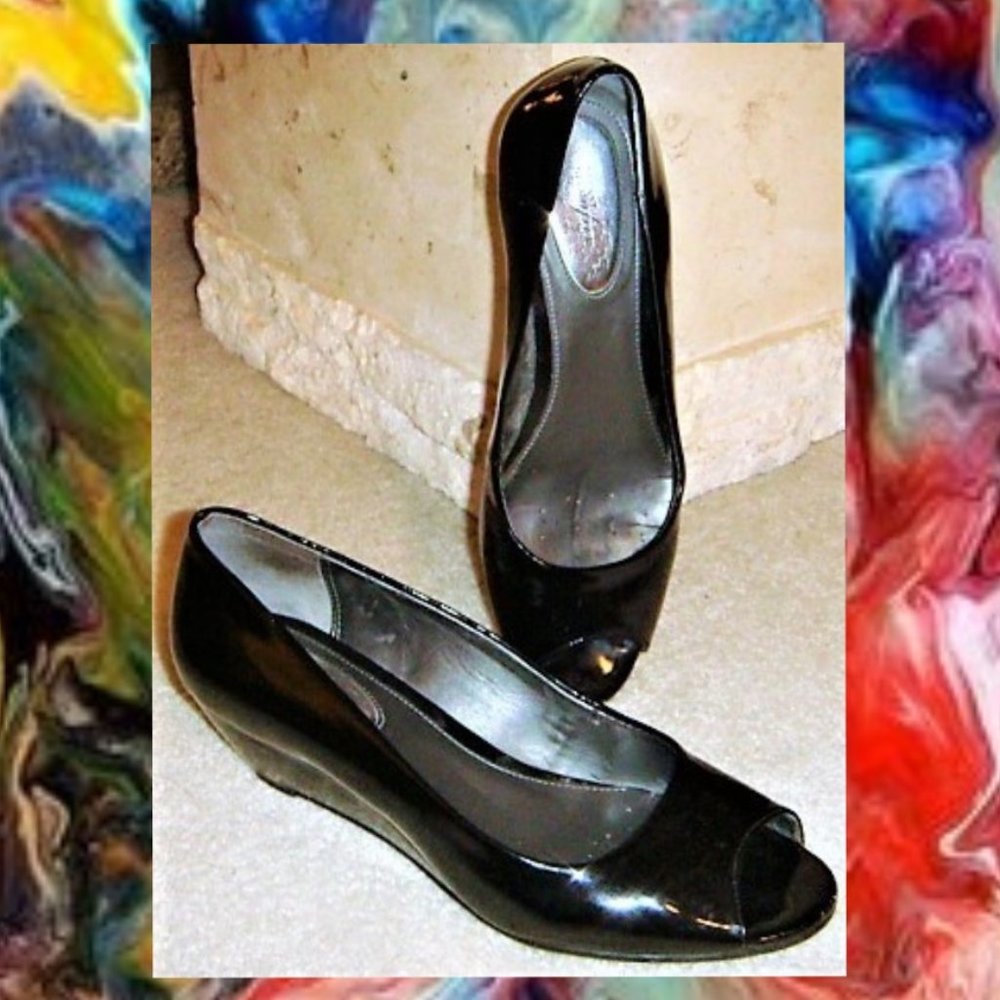 Alfani Step N Flex Patent Leather Open Toe Wedges